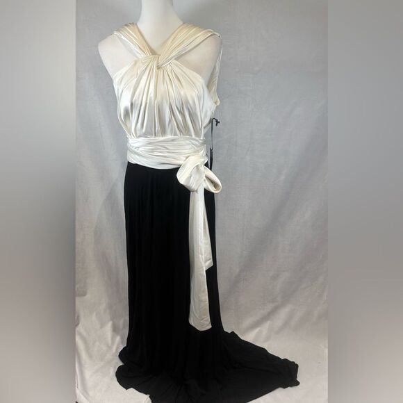 Vera Wang gorgeous twisted neck ruched ivory and black empire gown size 12 NWT - Picture 7 of 15